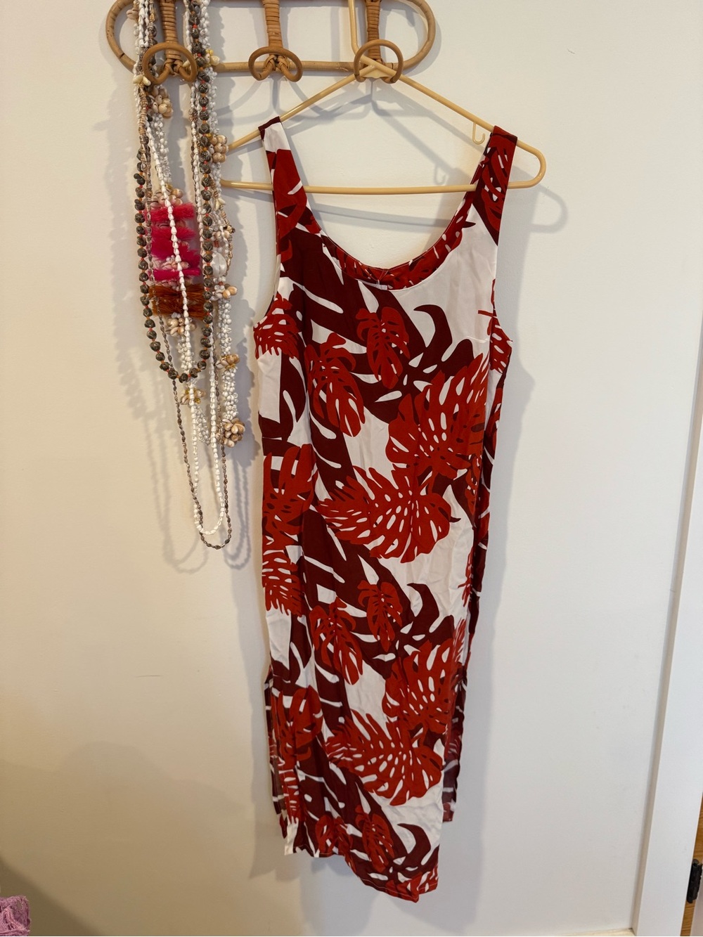 Mikoh White Midi Dress with Red Tropical print